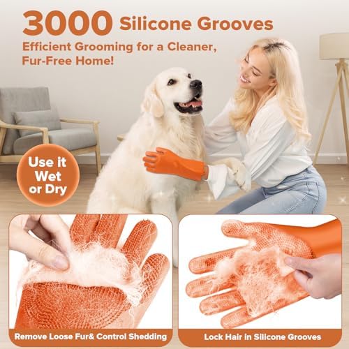 Augwind 6PCS Grooming & Bath Supplies for Dogs, Cats | Dog Washing Gloves | Dog Bath Brush | Dog Shower Brush | Pet Grooming Gloves | Dog Grooming kit | Pet Supplies for Showerhead & Sprayer (Orange) - Image 3