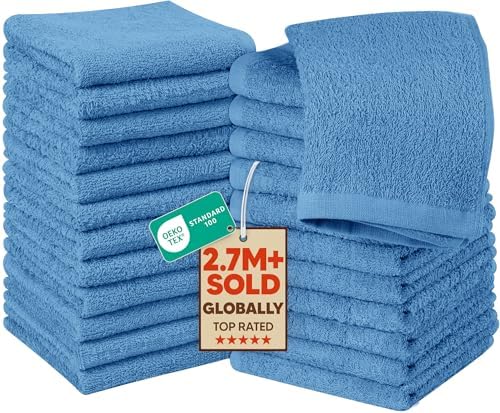 Utopia Towels 24 Pack Washcloths, 12x12 in, 100% Cotton, Electric Blue by UTOPIATOWELS