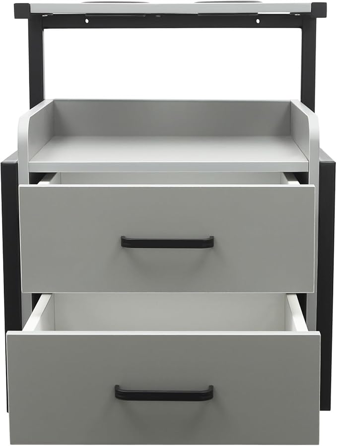 Salon Cabinet, Salon Storage Organizer with 2 Drawers, 110.23Lbs Load Capacity Salon Wall Cabinet, Hanging Styling Station Equipment for Spa, Barber Store, Locker Room, Bathroom (Black＋Grey)