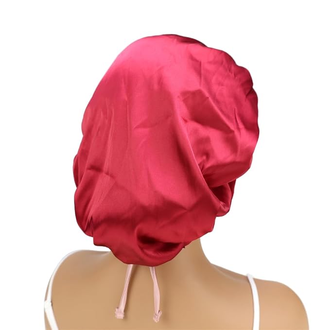 Adjustable Silk Satin Bonnet Hair Care Caps for Women Girls Loose-fitting Reversible Sleeping Cap Shower Caps Hair Wrap Bonnets (001 Wine/Blush)
