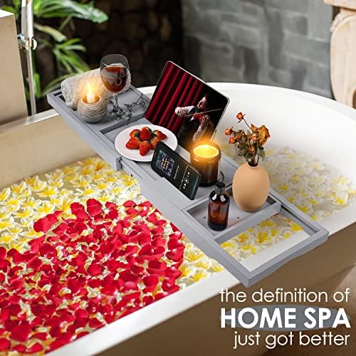 Foldable Bathtub Tray Caddy with Soap Dish Adjustable 29.5-43'' Grey - Image 7