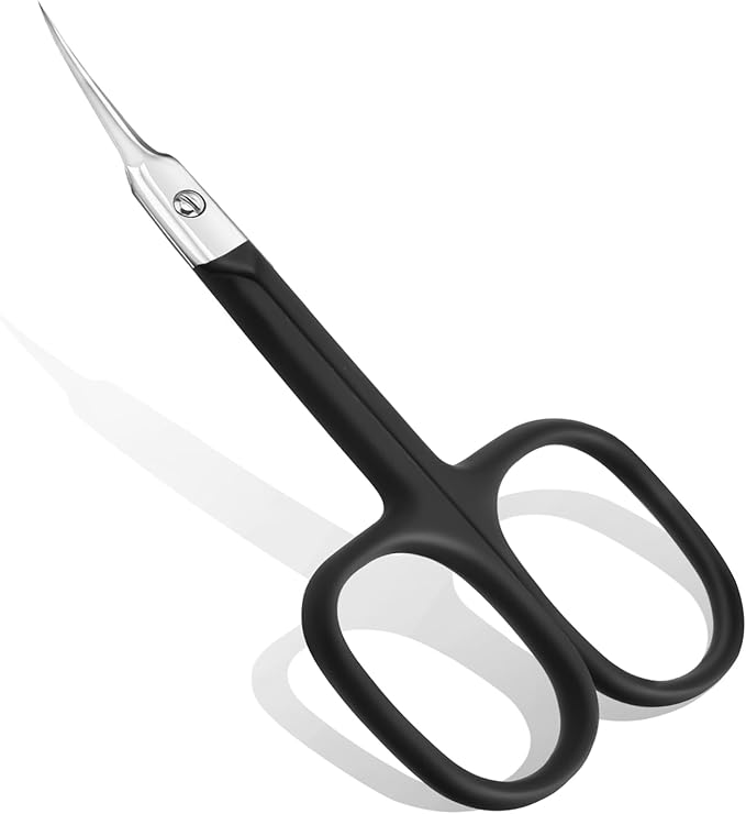 Lermende Cuticle Scissors Extra Fine Curved, Portable Stainless Steel Manicure Scissors with Sharp Curved Blade, Multi-Purpose Russian Manicure Cuticle Trimmer. (Black, Square Handle)