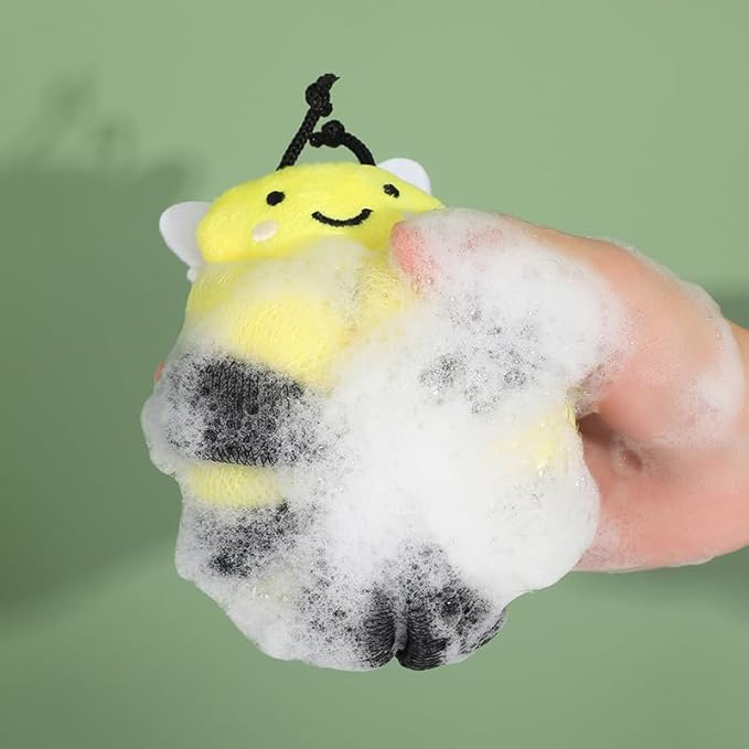 Ximimark 2 pcs Bee Loofah Sponge Cartoon Bee Bath Sponge Shower Sponge Balls Shower Washing Exfoliating
