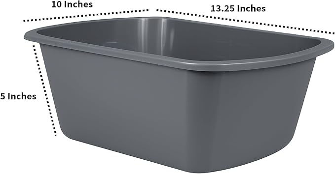 Vakly Wash Basins – Rectangular Plastic Hospital Bedside Soaking Tub - Small 7 Qt Graduated Bucket - Portable Washbasin for Washing, Cleaning, Foot Bath, Dishes, Face Cleansing Bowl (6)