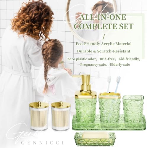 Bathroom Accessory Set, 9-Piece Green Bathroom Set with Trash Can, Toilet Brush, Soap Dispenser, Soap Dish, Toothbrush Holder, Tumbler, Q-tip Holders & Tray, for Hotel/Apartment, Housewarming Gift - Image 6