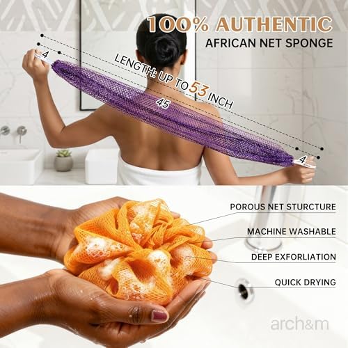 ARCH&M Authentic African Net Sponge Extra-Long 53" Back Scrubber - Image 2