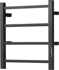 HARNDY Electric Towel Rack with Voice Control for Alexa & Google Home,TUYA - Wall-Mounted Bathroom Heating Towel Warmer,Plug-in,Stainless Steel Material (Square Black with Timer, 4 Bar)