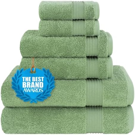 Cotton Paradise Towel Set of 6, 2 Bath Towels, 2 Hand Towels and 2 Washcloths Towels for Bathroom Sets, Green by UNITEDHOMETEXTILE