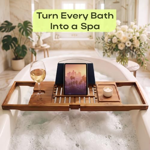 ROYAL CRAFT WOOD Premium Foldable Bathtub Tray Caddy - Wood Bath Tray for Tub, Bamboo Shelf, Expandable Bath Table Trays, Bathtub & Bathroom Accessories for New Home & Mothers, Birthday Gifts for Mom - Image 3