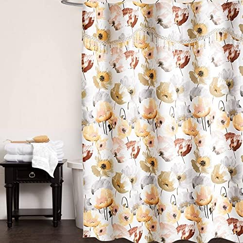 Zahari Home 13pc Poppy Fields Bathroom Shower Curtain Set Yellow Shower Curtain & 12 Shower Curtain Hooks Luxury Contemporary Colorful Shower Curtain Unique Design Stylish Shower Curtain Set - Image 2