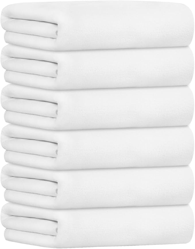 JML Microfiber Bath Towels Set, 6 Pack, 27" x 55" - Extra Soft, Absorbent and Fast Drying, Multipurpose White Microfiber Towel for Adult Men Women, Hair Wrap, Bath, Beach, Pool, Sports, Yoga, White