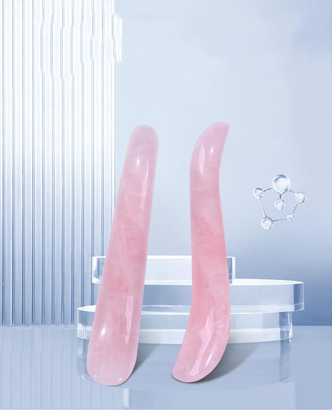 Massage Stones Guasha Roller Pink Jade Gemstone Meditation Healing Stick Stone Gua Sha Board for Facial Spa Massage