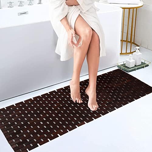 Bath Mat Bathroom Runner Long Large Rugs Floor Wood Shower Bathtub Waterproof Non Slip Accessories 16x48 Inch Easy to Clean, Brown, 1 pc by Fovlaurs