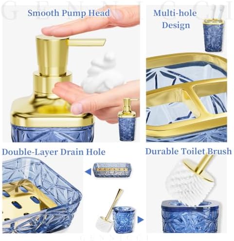 Bathroom Accessory Set, 9-Piece Blue Bathroom Set with Trash Can, Toilet Brush, Soap Dispenser, Soap Dish, Toothbrush Holder, Tumbler, Q-tip Holders & Tray, for Hotel/Apartment, Housewarming Gift - Image 4