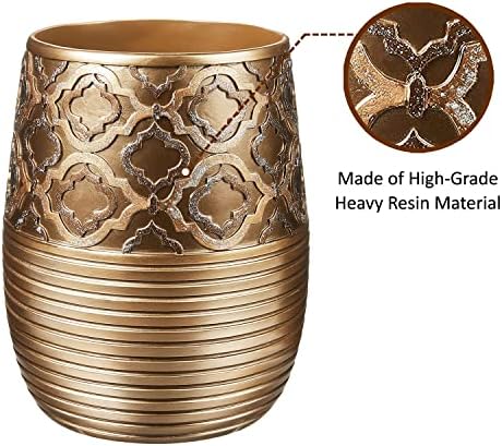 Zahari Home 2pc Spindle Modern Bath Accessories Set Waste Basket & Tissue Box Modern Classic Contemporary Decorative Beautiful Designs Bathroom Decor Set for Home Gold Complete Bathroom Sets - Image 5