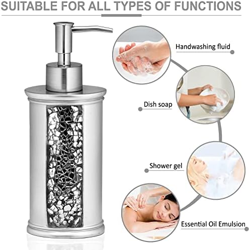 Zahari Home 4pc Sinatra Stylish Bathroom Accessories Set Liquid Soap Dispenser, Tumbler, Tooth Brush Holder and Soap Dish Modern Classic Luxury Decor Bling Mosaic Glass Silver Bathroom Accessories - Image 3
