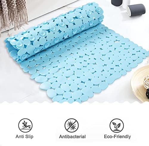 Bathtub Mat Non Slip Pebble Bath Shower Mat 35"X16" with Suction Cups,Blue - Image 3