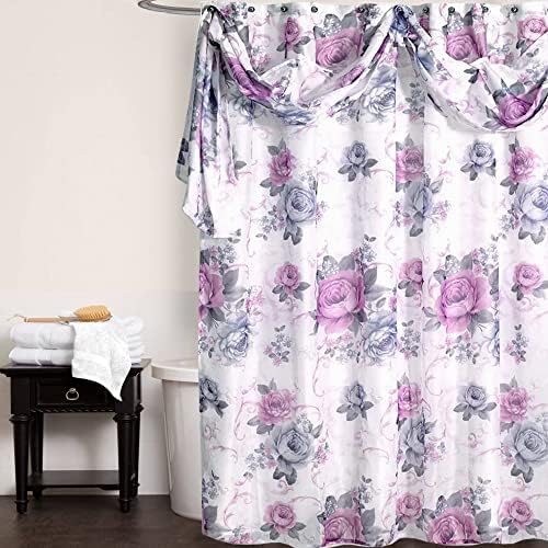 Zahari Home 13pc Michelle Bathroom Shower Curtain Sets Shower Curtain & 12 Shower Bathroom Hooks Modern Classic Luxury Contemporary Decor Floral Shower Curtain Stylish Bath Sets - Image 2