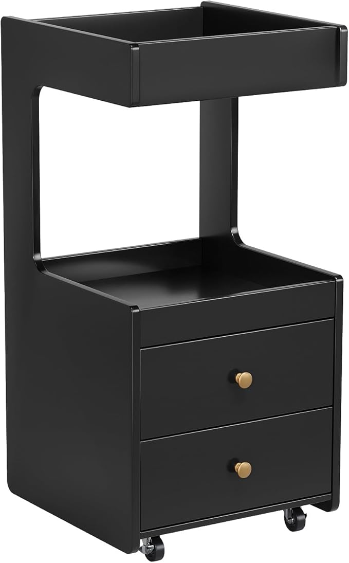 Salon Trolley Cart, Esthetician Cart with 2 Drawer & 2 Trays, 2 Lockable Wheels Hair Styling Station, Tool Organizer Storage Cabinet for Beauty Spa Barbershop, Black