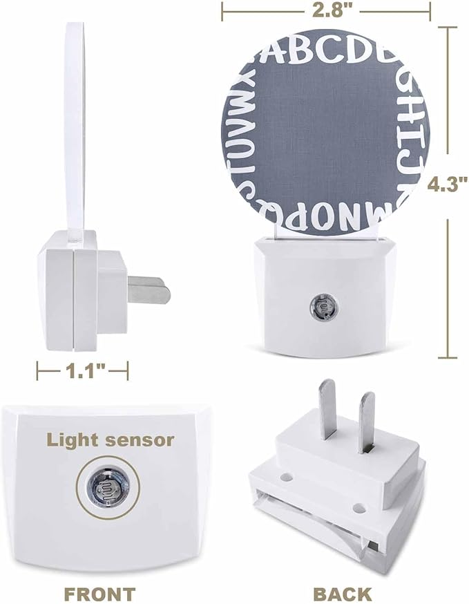 Night Lights Auto Sensor Alphabet Night Light Gray Modern Minimalist Letter Round Lamp Plug-in LED Nightlights Dusk to Dawn for Living Room Bedroom Bathroom Hallway Wall Decor