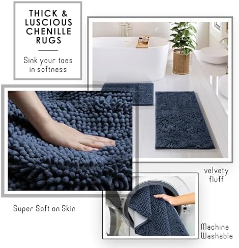 Clara Clark Bathroom Set - Navy Blue Bathroom Accessories Set, 6PC Bathroom Accessory Set, Bathroom Sets with Bathroom Rugs, Toilet Brush, Trash Can & Soap Dispenser - Image 6