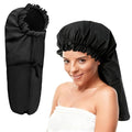 ELEBOX Extra Large Shower Cap for Braids/Curly Hair/Dreadlock | Reusable Waterproof Long Bonnets for Women Bath/Swim/Cooking/Cleaning/Spa | XL Bathing Cap with Adjustable Drawstring & Button, Black