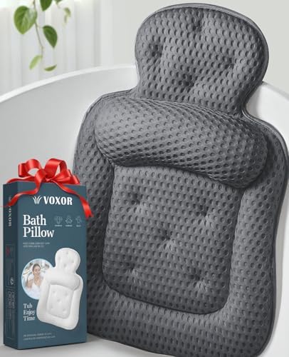 Bath Pillows for Tub, Comfortable Bathtub Cushion for Head and Neck with Soft 3D Mesh Fabric and 54 Non-Slip Suction Cups, Relaxing Tub and Shower Accessories Spa Gift Gray Standard by VOXOR