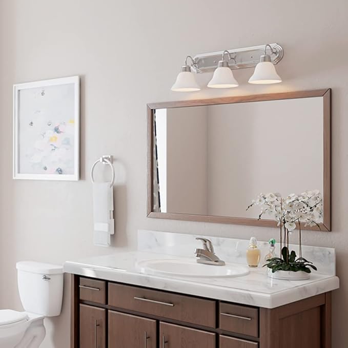 Design House Millbridge 3-Light Vanity Light, Satin Nickel Finish, Frosted Glass Shades, Dimmable, Bathroom Wall Fixture – Design House, 517383