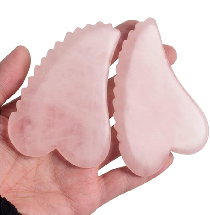Rose Quartz Gua Sha Comb Massage Tool - Unique Comb Edge Gua Sha Board for SPA & Acupuncture Therapy (Heart Shape)