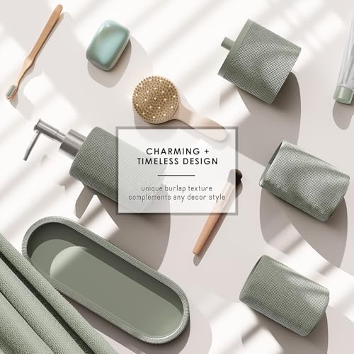 Clara Clark Bathroom Set - Sage Green Bathroom Accessories Set, 5PC Bathroom Accessory Set, Bathroom Sets with Soap Dispenser, Toothbrush Holder, Tumbler, Cotton Swab Jar & Vanity Tray - Image 5