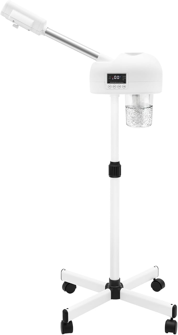 Standing Facial Steamer, Movable Pedicure Steamer Machine with Water Tank and LCD Operation Panel, Portable Face Steamer for Home, Beauty Stores (White)