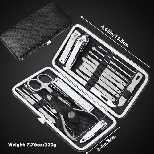 Manicure Set - 19 in 1 Professional Nail Clippers Pedicure Kit, Manicure Tool Kit, Stainless Steel Facial Grooming Set Kit, Gift Idea for Women, Men, Girls, Teens, Black - Image 2
