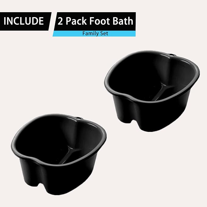 Extra-Large Foot Bath Soak Tub 2-Pack – Durable Massage Basins for Home Relaxation, Fits Large Feet, Non-Slip Base Black/Black