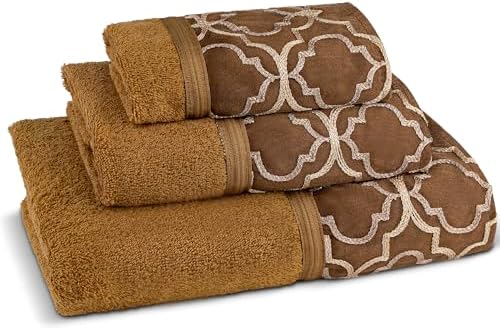 Zahari Home Spindle Modern Bathroom Towel Set - 3 Piece Bath, Hand, and Wash Towels - Classic Luxury Contemporary Decor - Beautiful Gold Unique Design Bath Ensemble by ZahariHome
