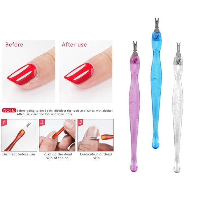 (3 Pack) Color Practical Nail Art Tools Pedicure Cuticle Trimmer Remover Pusher Dead Skin Callus Removal Fork