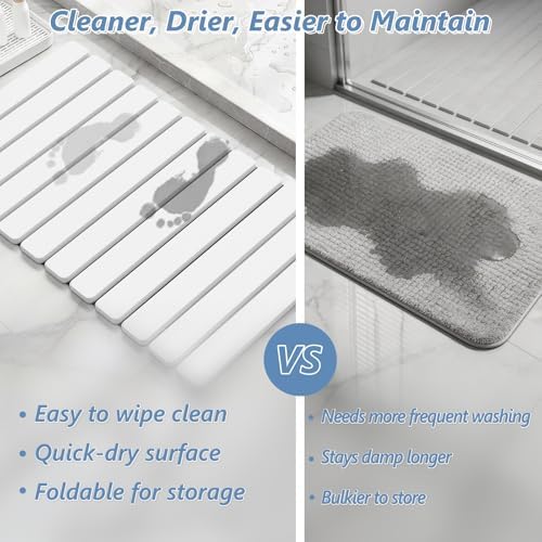 AWW Foldable Stone Bath Mat, Diatomaceous, 31.5"x15.7", White - Image 4