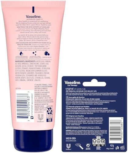 Vaseline Lotion & Lip Therapy Bundle – Healthy Hands Stronger Nails with Keratin Intensive Care Hand Lotion + Original Lip Balm Tube - Image 2