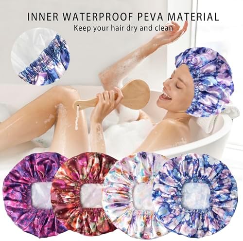 Shower Caps for Women, 4 PCS Reusable Waterproof Bath Cap - Image 5