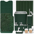 XLHOMO 26PC Bathroom Accessories Set - Gorgeous Green Bathroom Set, Bathroom Accessory Set, Shower Curtain Set with Bathtub Mats for Shower Tub, Trash Can & Soap Dispenser by BetterbathroomwithXLHOME