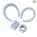 2Pcs Spa Headband for Washing Face & 1 Pair Wristband Set - Sponge Makeup Skincare Headband, Terry Cloth Bubble Soft Hairband, Puffy Padded Non-Slip Thick Hair Accessory for Women & Girls (Blue)