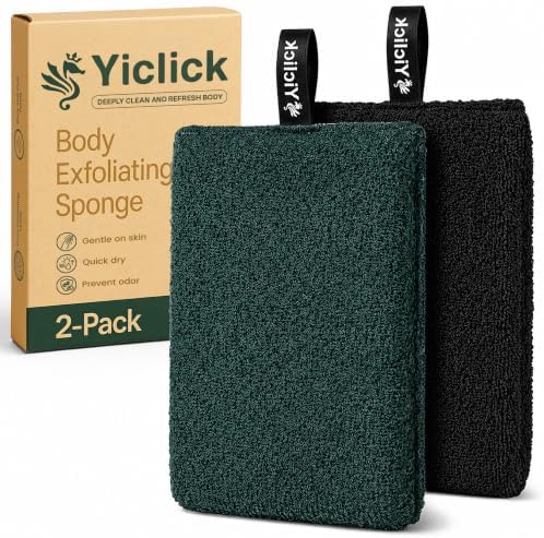 Exfoliating Body Scrubber (2 Pack), Body Scrubber Exfoliator, Exfoliating Sponge for Shower Bath, Shower Loofah Luffa Lufa with Handle for Men Women, Dead Skin Exfoliator for Body Scrub by YiclickCreateBeautyforLife