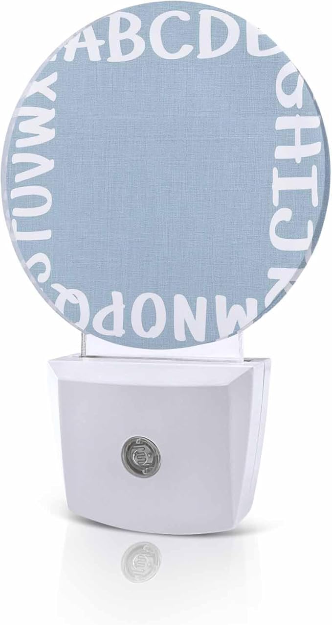 Night Lights Auto Sensor Alphabet Night Light Teal Blue Modern Minimalist Letter Round Lamp Plug-in LED Nightlights Dusk to Dawn for Living Room Bedroom Bathroom Hallway Wall Decor