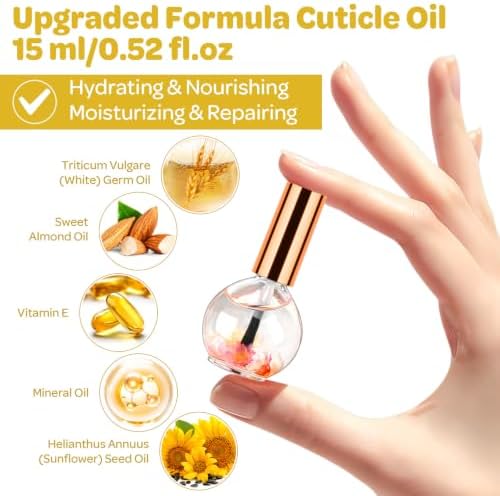 JIASHENG Cuticle Oil, Peach Cuticle Nail Oil Infused with Real Flowers 15ml - Image 3