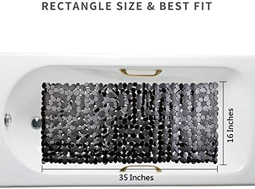 SONGZIMING Bathtub Mat Non Slip 2 Pack, 35 x 16 Inches Pebble Shower Mat with Suction Cups and Drain Holes, Bath Mat for Shower,Bathroom tub (Black) - Image 2
