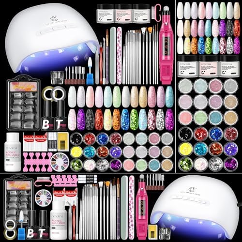 COSCELIA 58PCS Acrylic Nail Kit for Beginners with Everything Drill & Light by COSCELIA