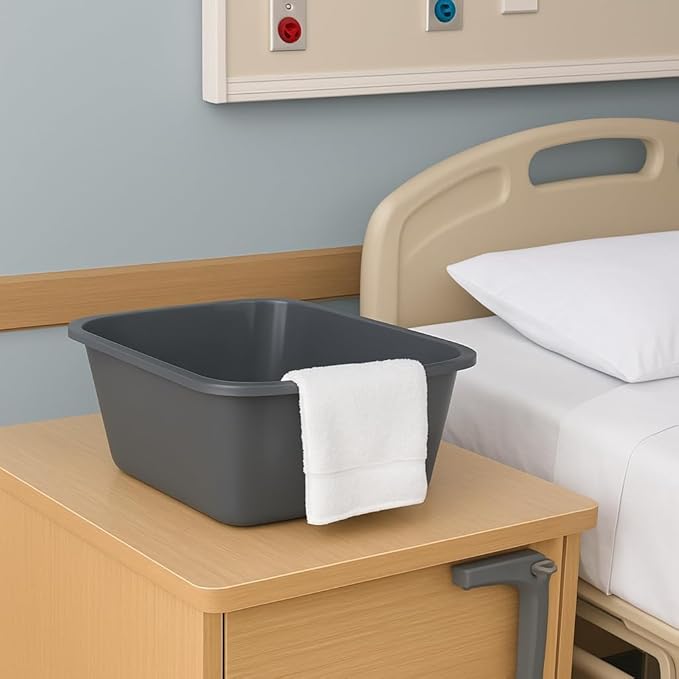 Vakly Wash Basins – Rectangular Plastic Hospital Bedside Soaking Tub - Small 7 Qt Graduated Bucket - Portable Washbasin for Washing, Cleaning, Foot Bath, Dishes, Face Cleansing Bowl (6)