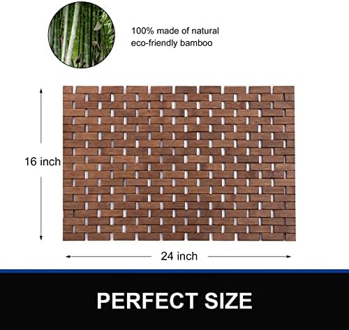 Bamboo Bath Mat Bathroom Rugs Floor Wood Shower Bathtub Waterproof Non Slip Walnut Accessories 16x24 Inch Easy to Clean, 2 pcs - Image 5