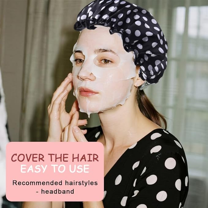 Polka Dot Shower Caps for Women Reusable Waterproof Satin Lined Bathing Caps for Braids Long Short Hair Cap for Shower Bath Large Polka Dots Foldable Travel Showering Cap for Women Men Vintage Fashion