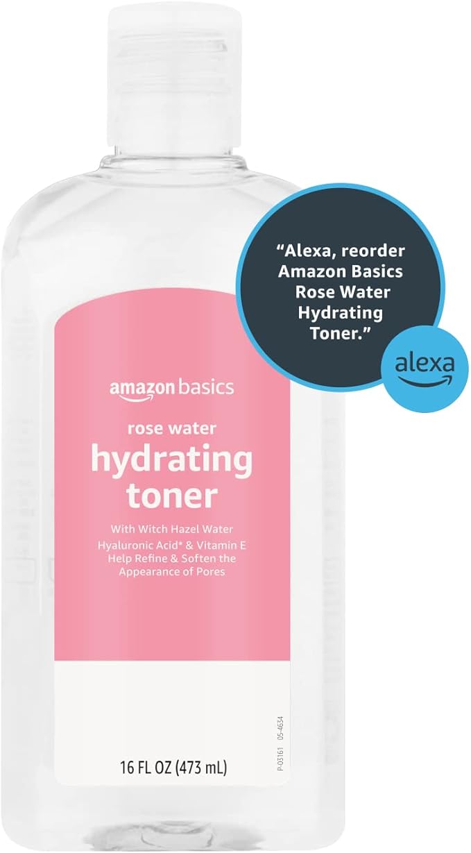 Amazon Basics Rose Water Hydrating Facial Toner, Alcohol Free, 16 fl oz (Pack of 3)