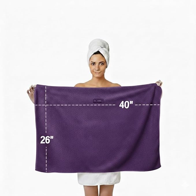 KEEPOZ Cotton Hair Towel Quick Dry Hair Towel Hair Drying Towels Suitable for All Kinds of Hair Ultra Absorbent Long and Thick Hair 26X40inch (Purple)